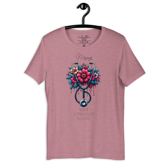 Nursing Blooms Compassion T-Shirt - Floral Stethoscope Design for Nurses