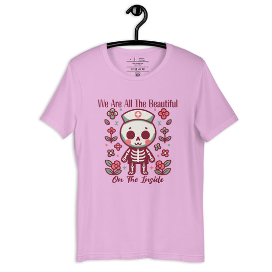 Cute Nurse Skeleton T-Shirt - Beautiful Inside | Nurse-Themed Floral Design